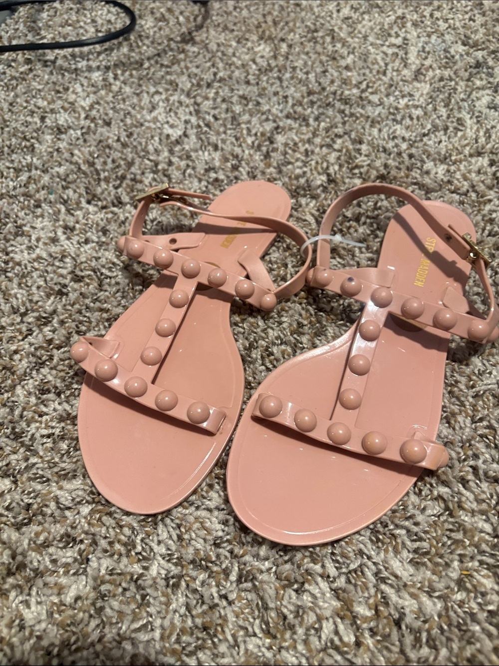 Steve Madden Blush Pink Studded T-Strap Sandals